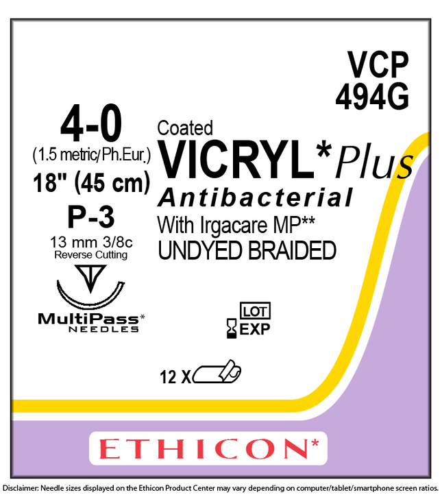 J&J Ethicon COATED VICRYL® Plus Antibacterial (polyglactin 910) Suture VCP494G - A Medi Supplies