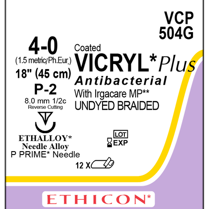 J&J Ethicon COATED VICRYL® Plus Antibacterial (polyglactin 910) Suture VCP504G - A Medi Supplies
