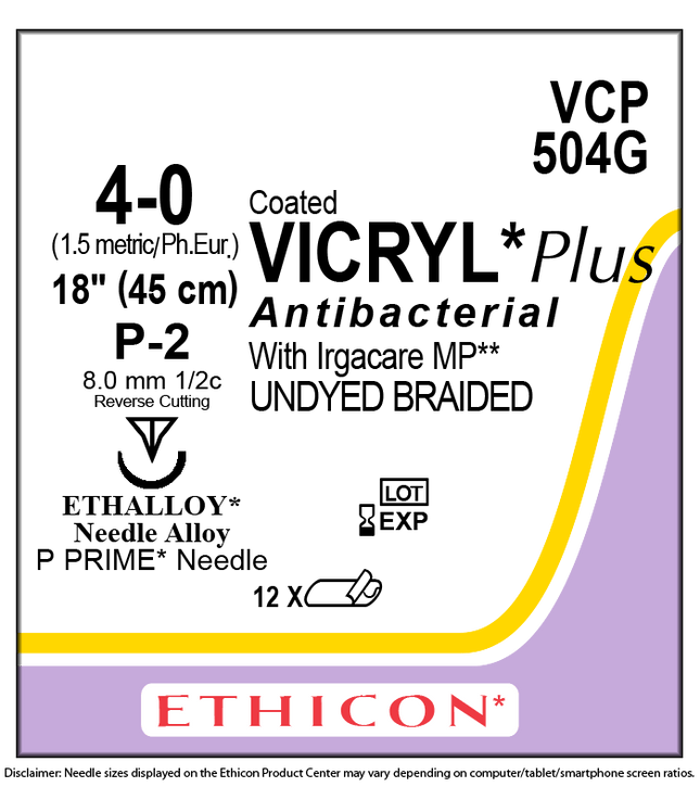 J&J Ethicon COATED VICRYL® Plus Antibacterial (polyglactin 910) Suture VCP504G - A Medi Supplies