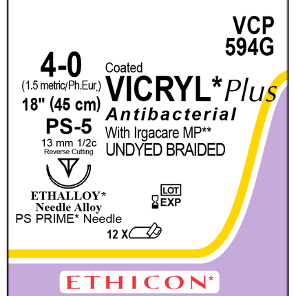 J&J Ethicon COATED VICRYL® Plus Antibacterial (polyglactin 910) Suture VCP594G - A Medi Supplies