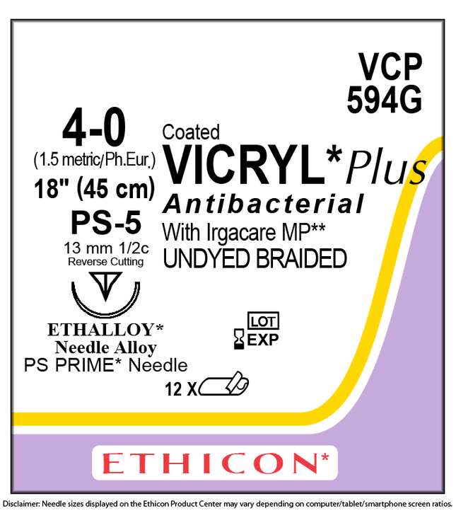 J&J Ethicon COATED VICRYL® Plus Antibacterial (polyglactin 910) Suture VCP594G - A Medi Supplies