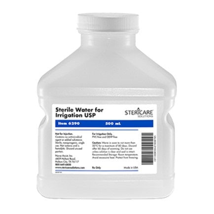 ICU Medical Canada Inc. Sterile Water for Irrigation USP in Plastic Pour Bottle 500ML 18 each/case 6290
