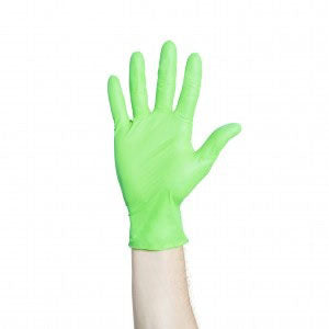 O&M Halyard Canada ULC Flexaprene Exam Glove, Nitrile, Powder Free, Beaded Cuff, Textured Fingertip, 9.5" Green  2000 each/case 44792