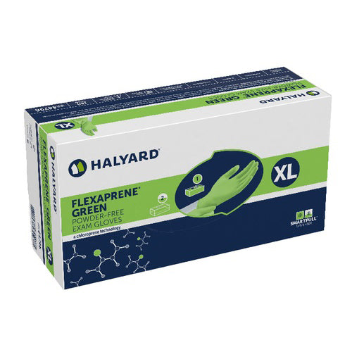O&M Halyard Canada ULC Flexaprene Exam Glove, Nitrile, Powder Free, Beaded Cuff, Textured Fingertip, 9.5" Green  2000 each/case 44792