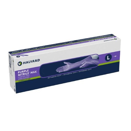 O&M Halyard Canada ULC Exam Glove, Nitrile, Powder Free, Extended Beaded Cuff, Fully Textured, 16" Purple 50 each/box, 8 box/case 44992