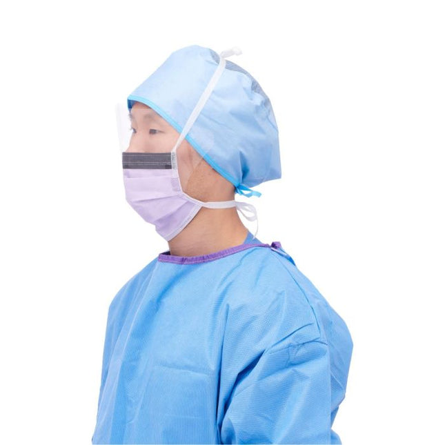 Medline Level-3 Tie-On Surgical Face Mask with Faceshield, Blue, 25/BX, NON27410