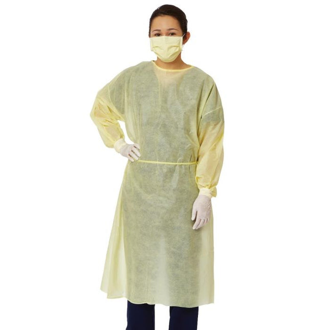 Medline AAMI Level - 1 Multi - Layer SMS Medium - Weight Isolation Gown, Tape - Tab Neck, Regular - Large, 100/CS, NONLV100 - A Medi Supplies