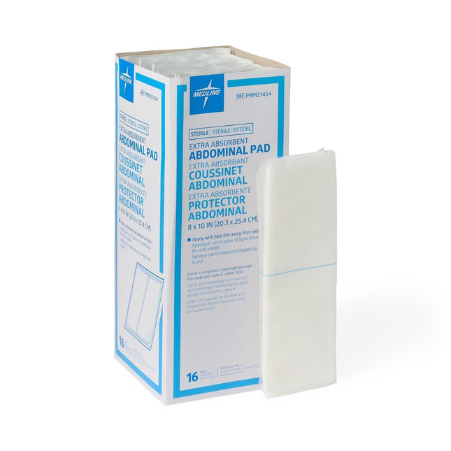 Medline Abdominal Pad, 8" x 10" (20 cm x 25.5 cm), Sterile Box/18 Each NON21454 - A Medi Supplies