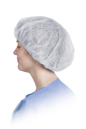 compare product Medline Bouffant Cap, Spunbonded, 24'' (61cm), White, 500/CS, CRI1003