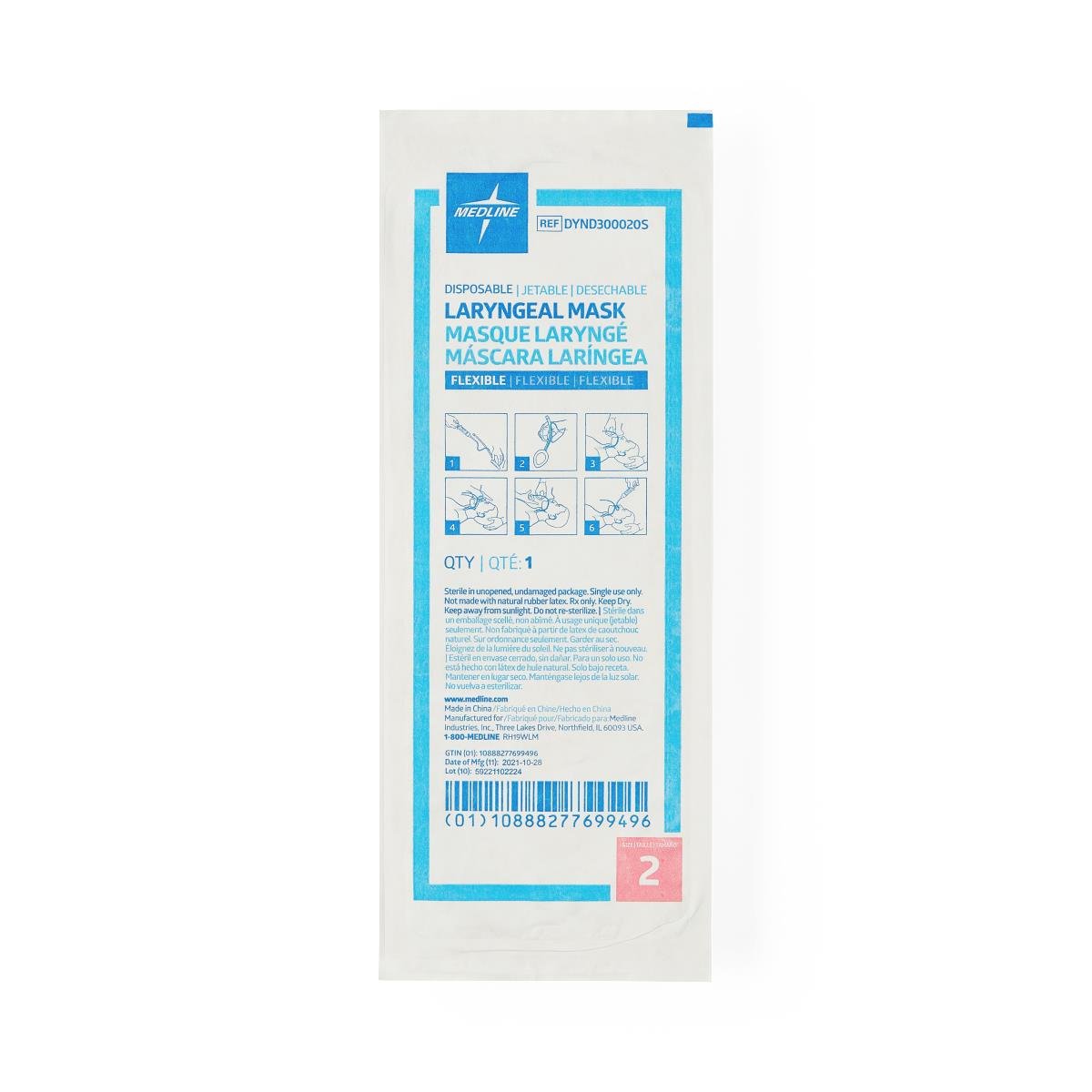 Medline Flexible PVC Laryngeal Mask Airway, Size 2.5, Children: 44–66 lb. (20 kg - 30 kg), 5/Box, DYND300025S - A Medi Supplies