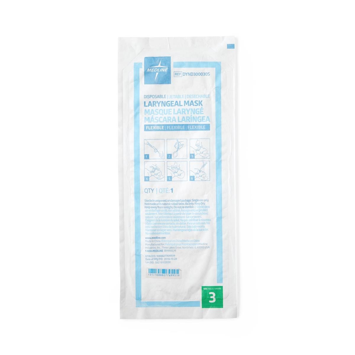 Medline Flexible PVC Laryngeal Mask Airway, Size 3, Children: 66–110 lb. (30 kg - 50 kg), 5/Box, DYND300030S - A Medi Supplies
