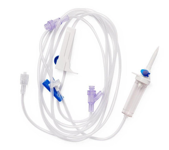 Medline IV Administration Sets with Needle - Free Y - Sites, with 2 Needle - Free Ports, 15 Drop, 108" Long Soft Tubing, 50/CS, DYNDST1512 - A Medi Supplies