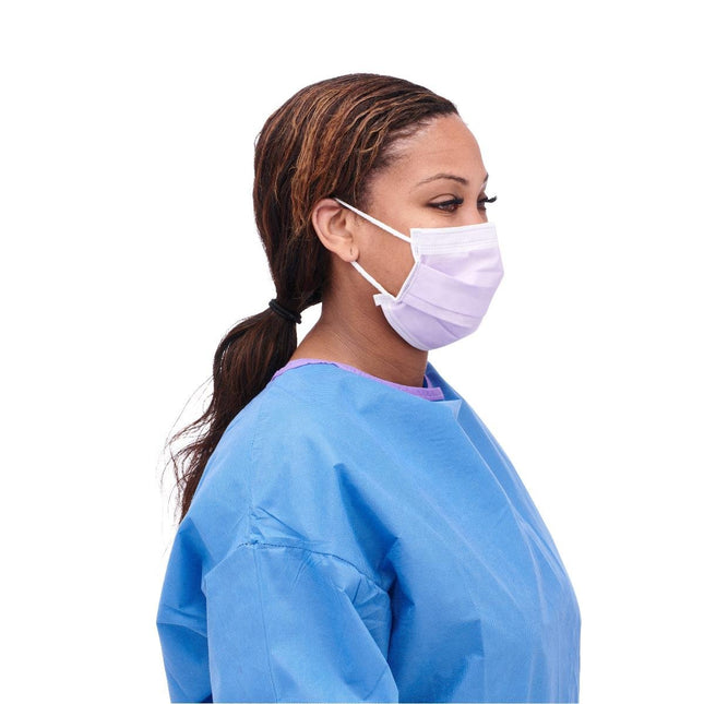 Medline Level - 3 Surgical Face Mask with Ear Loops, with Anti - Fog Strip, 4 Ply, Lilac, 50/BX, NON27412EL - A Medi Supplies