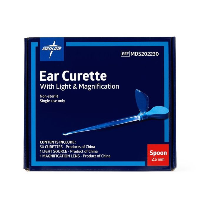 Medline Lighted Spoon Ear Curette, Spoon, 2.5 mm, 50/BX, MDS202230 - A Medi Supplies