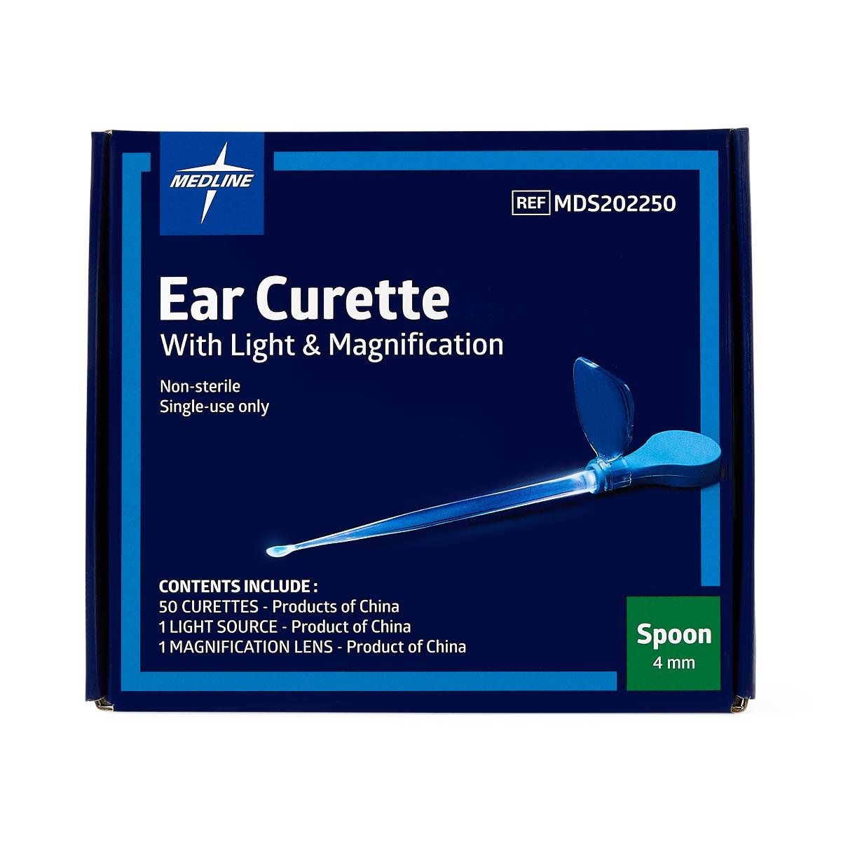 Medline Lighted Spoon Ear Curette, Spoon, 4 mm, 50/BX, MDS202250 - A Medi Supplies