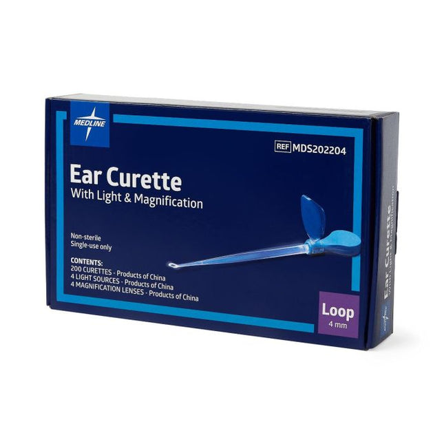 Medline Looped Ear Curettes with Light and Magnification, 4 mm, 50BX, MDS202240 - A Medi Supplies