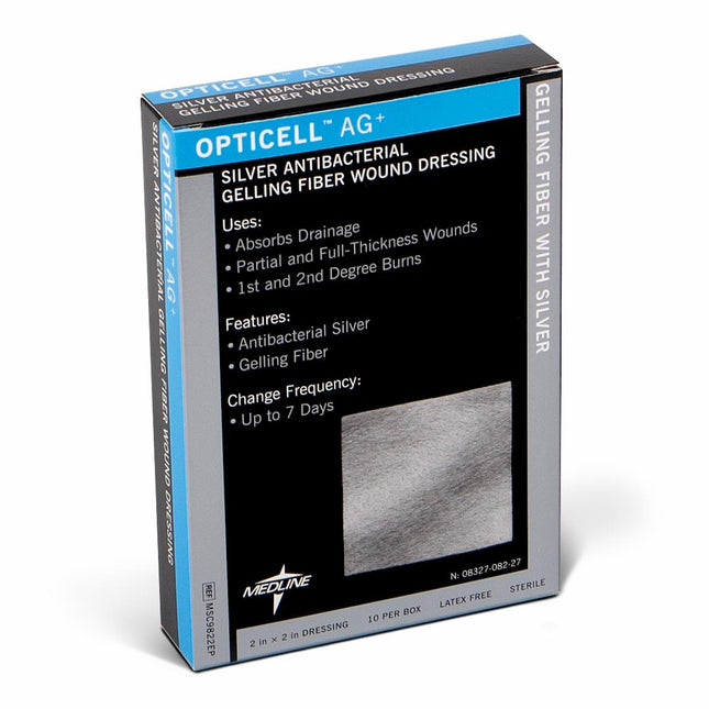 Medline Opticell® Ag+ Silver Antibacterial Gelling Fiber Wound Dressing, 2" x 2" (5 cm x 5 cm) Box/10 Each MSC9822EP - A Medi Supplies