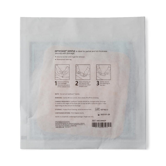 Medline Optifoam® Gentle Silicone Adhesive Foam Dressing with Border, 6" x 6" (15 cm x 15 cm) Box/10 Each MSC2066EP - A Medi Supplies