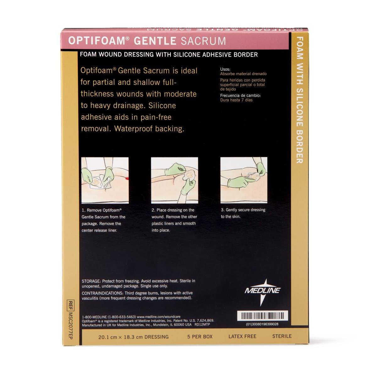 Medline Optifoam® Gentle Silicone Adhesive Foam Dressing with Border, 7" x 7" (17.5 cm x 17.5 cm), Sacral Box/5 Each MSC2077EP - A Medi Supplies