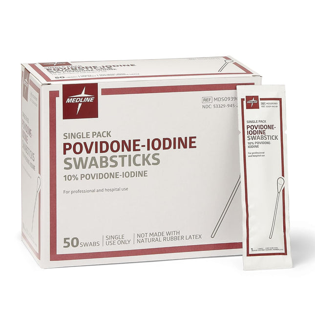 Medline Povidone - Iodine Swabstick, Single Pack, 50/Box, MDSCA093901 - A Medi Supplies