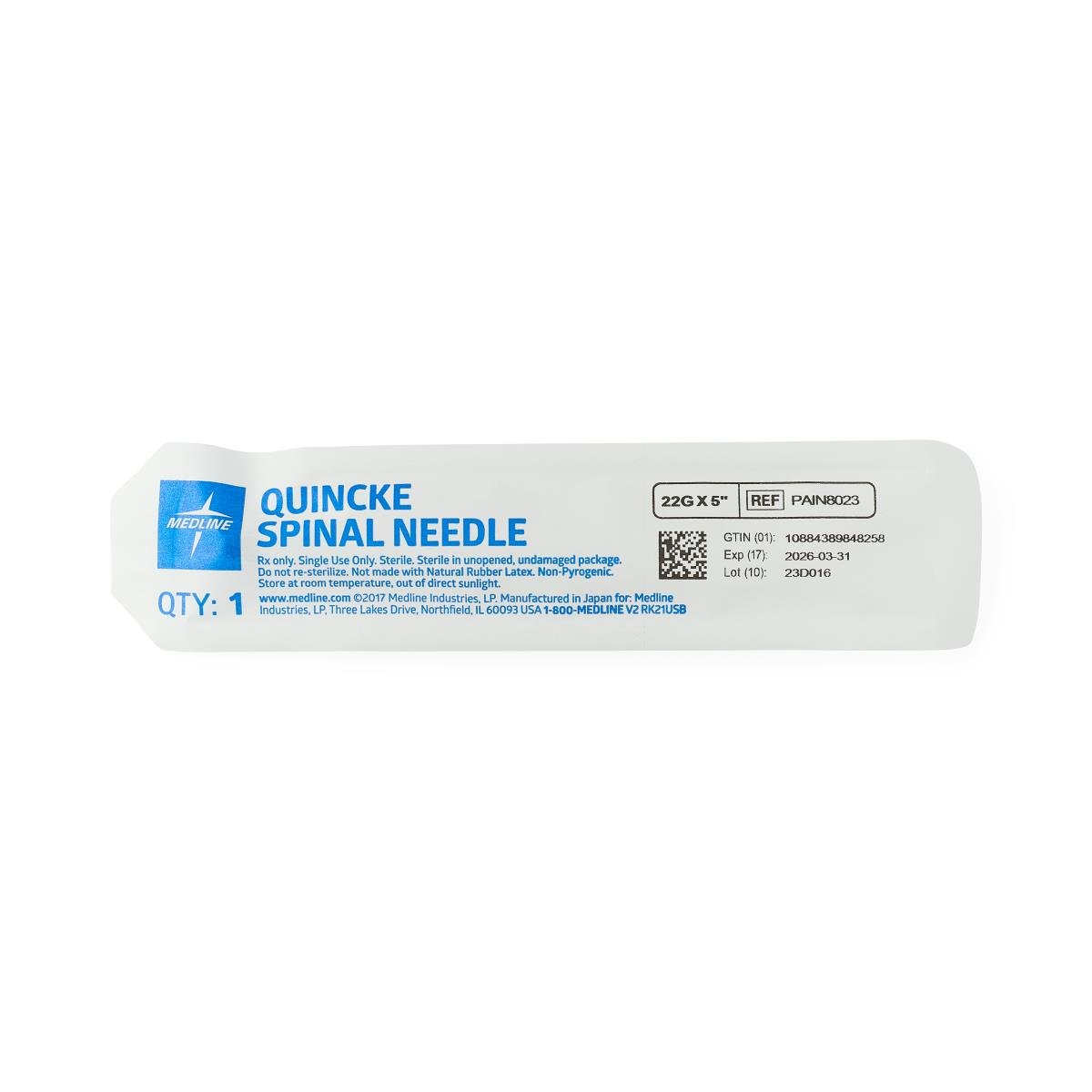 Medline Quincke Spinal Needle, 22 G x 5" (12.7 cm), 25/BX, PAIN8023 - A Medi Supplies