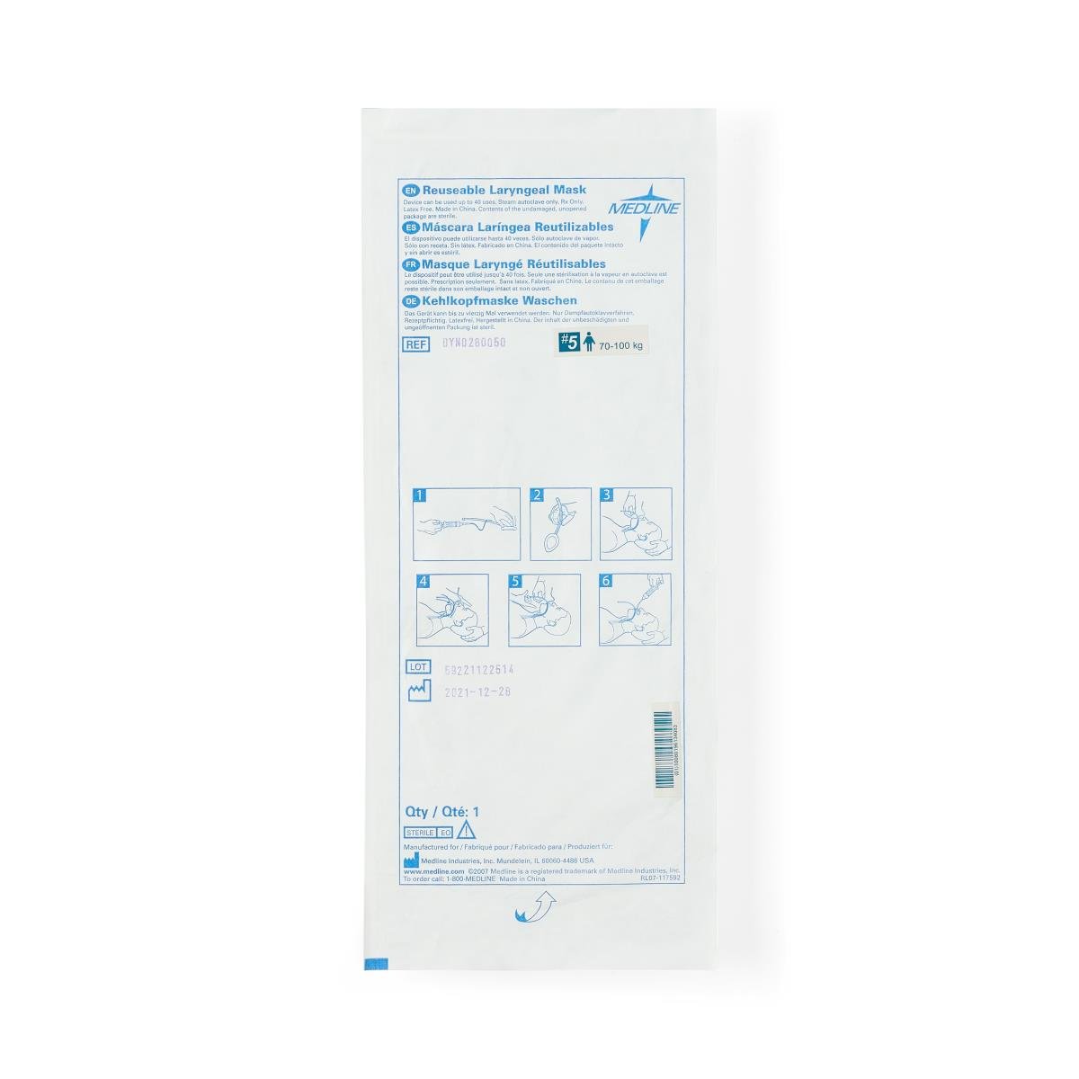 Medline Reusable Laryngeal Mask Airway, Size 5, Adult: 155–220 lb. (70 kg - 100 kg), 1 Each, DYND280050 - A Medi Supplies