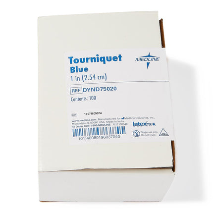 Medline Single - Use Tourniquet, Latex Free, Blue, Rolled and Banded, 1" x 18", 100/Box, DYND75020 - A Medi Supplies