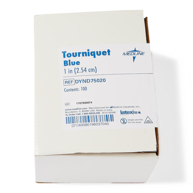 Medline Single - Use Tourniquet, Latex Free, Blue, Rolled and Banded, 1" x 18", 100/Box, DYND75020 - A Medi Supplies