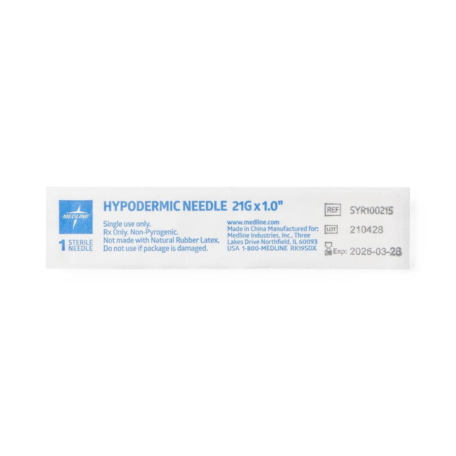 Medline Standard Hypodermic Needle, 21 G x 1" (2.54 cm), 1000/Case, SYR100215 - A Medi Supplies