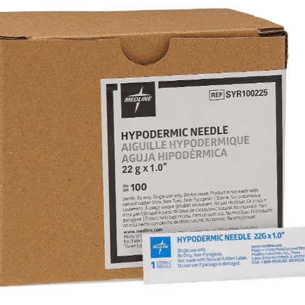 Medline Standard Hypodermic Needle, 22 G x 1" (2.54 cm), 1000/Case, SYR100225 - A Medi Supplies