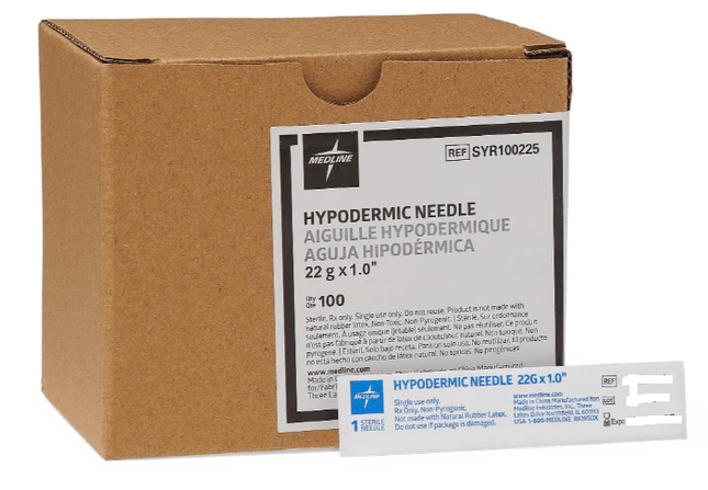 Medline Standard Hypodermic Needle, 22 G x 1" (2.54 cm), 1000/Case, SYR100225 - A Medi Supplies