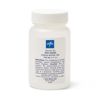 compare product Medline Sterile Water Solution for Irrigation with Screw Top, 100 mL, 48/case, RDI30295