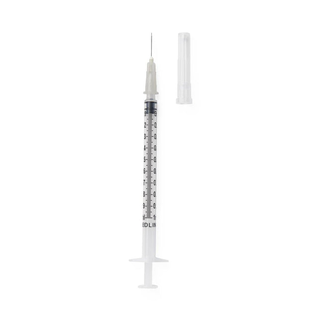 Medline Syringe with Standard Hypodermic Needle, 1 cc (mL), 27 G x 1/2" (1.27 cm), Insulin, 800/CS, SYR101272 - A Medi Supplies