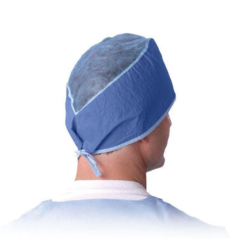 compare product Medline Tie-Back Surgeon Cap, SMS, Multilayer Material, Blue, 500/CS, NON28626