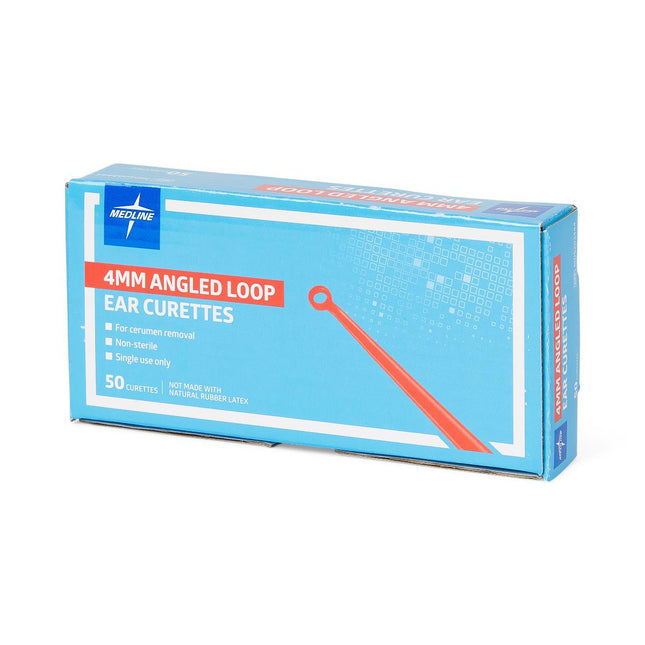 Medline Single-Use Ear Curette, 4 mm, Red Angled Loop, 50/BX, MDS203444