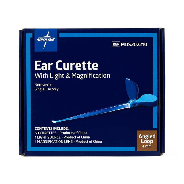 Medline Lighted Angled-Loop Ear Curettes, Non-Clinic, 50/BX, MDS202210
