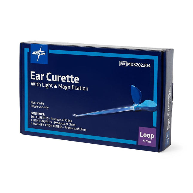 Medline Looped Ear Curettes with Light and Magnification, 4 mm, Clinic, 200/BX, MDS202204