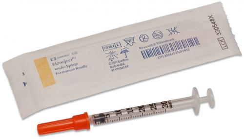 Cardinal Health Monoject™ Insulin Syringe with Permanent Needle 0.5cc 29g X 0.5in Softpack 100/box 3 Box/case 8881600350 - A Medi Supplies