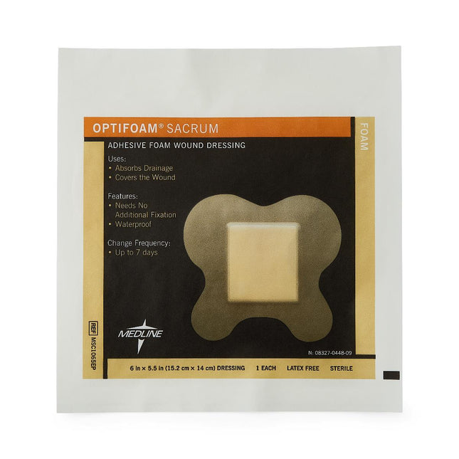 Medline Optifoam® Adhesive Foam Dressing, 6" x 5.5" (15 cm x 14 cm) Box/10 Each MSC1065EP