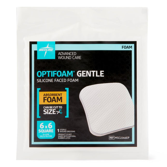 Medline Optifoam® Gentle Silicone Foam Dressing without Border, 6" x 6" (15 cm x 15 cm) Box/10 Each MSC2266EP