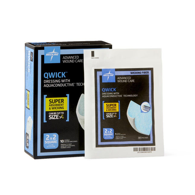 Medline Qwick Non-Adhesive Superabsorbent Wound Dressing, 2" x 2" (5 cm x 5 cm) Box/10 Each  MSC5822