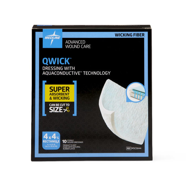 Medline Qwick Non-Adhesive Superabsorbent Wound Dressing, 4" x 4.3" (10 cm x 11 cm) Box/10 Each  MSC5844