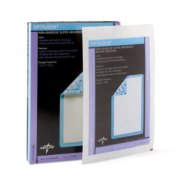 Medline OptiLock® Non-Adhesive Super Absorbent Wound Dressing, 8" x 12" (20 cm x 30 cm) Box/10 Each MSC64812EP