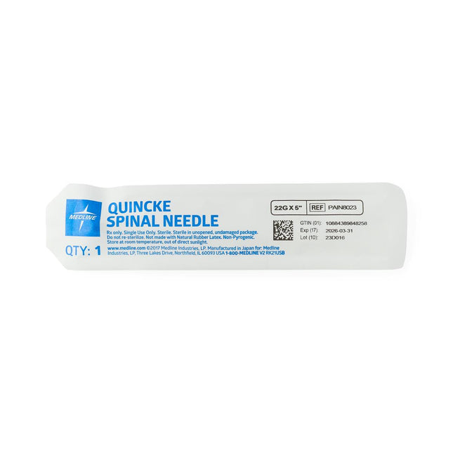Medline Quincke Spinal Needle, 22 G x 5" (12.7 cm), 25/BX, PAIN8023