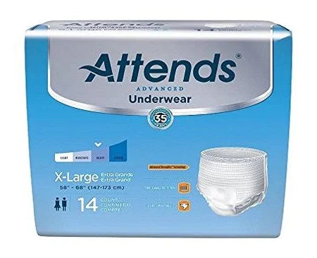 Attends Underwear, X-LARGE - Waist Size 58" - 68", 4 bags of 25, AP0740100