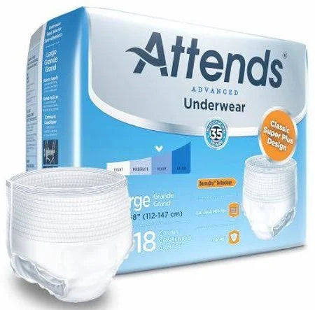 Attends Advanced Underwear, LARGE - Waist Size 44" - 58", 4 bags of 18, APP0730