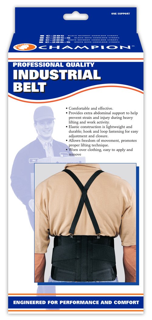 Airway Industrial Belt Medium Back Support W/ Strap, Black 2XL (48"-54") Latex-free C-205, 1 Each, 0205BL-2L