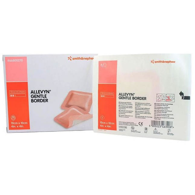 Smith & Nephew Allevyn Gentle Border Hydrocellular Foam Dressing, Silicone Gel Adhesive (3 - layer), 10cm X 10cm 10 each/box, 66800270 - A Medi Supplies