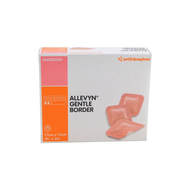 Smith & Nephew Allevyn Gentle Border Hydrocellular Foam Dressing, Silicone Gel Adhesive (3 - layer), 7.5cm X 7.5cm 10 each/box, 66800269 - A Medi Supplies