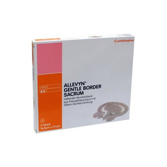 compare product Smith & Nephew ALLEVYN™ Gentle Border Hydrocellular Foam Dressing, Silicone Gel Adhesive (3-Layer), Sacrum,16.8cmx17.1cm 10 each/box, 66800898